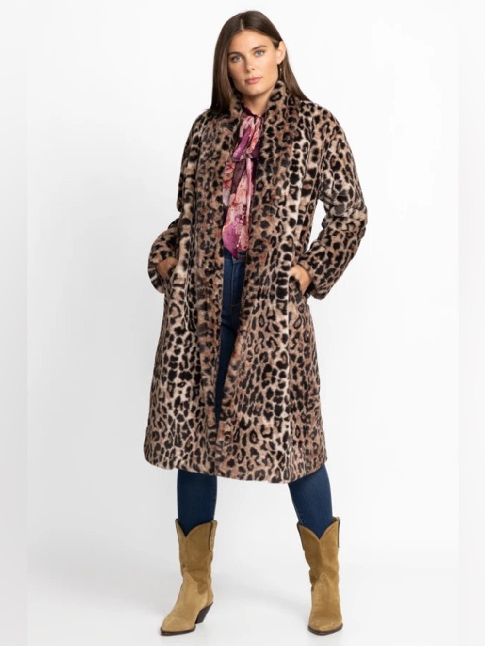 New Johnny Was Faux Fur Leopard Print Coat with 100% Silk Printed Lining Rare - Picture 12 of 16